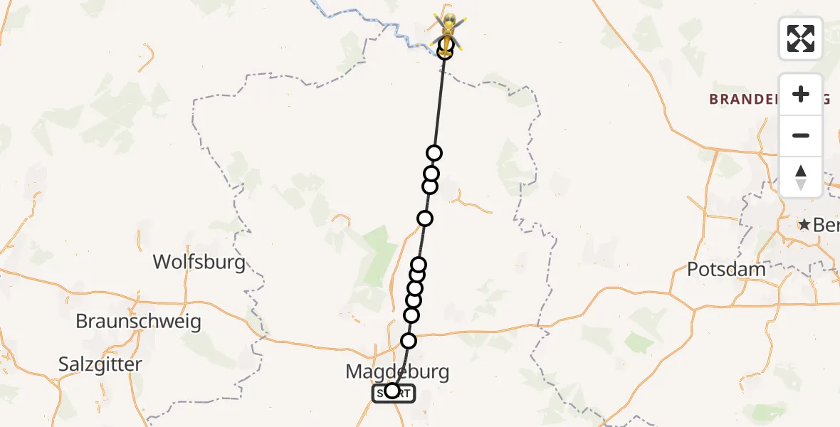 Flugroute Rettungshubschrauber Magdeburg City Flugplatz - Breese, 18 Juli 2026, 17:23
