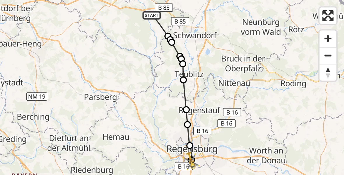 Flugroute Ambulanzhubschrauber Ensdorf - DRF Air Rescue Station Regensburg / Regensburg University Hospital, 18 Juli 2026, 17:31
