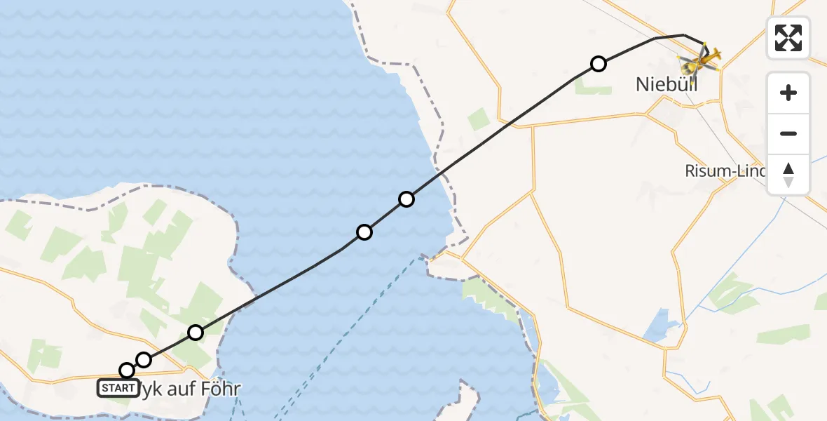 Flugroute Ambulanzhubschrauber Nieblum - Niebüll, 18 Juli 2026, 17:34