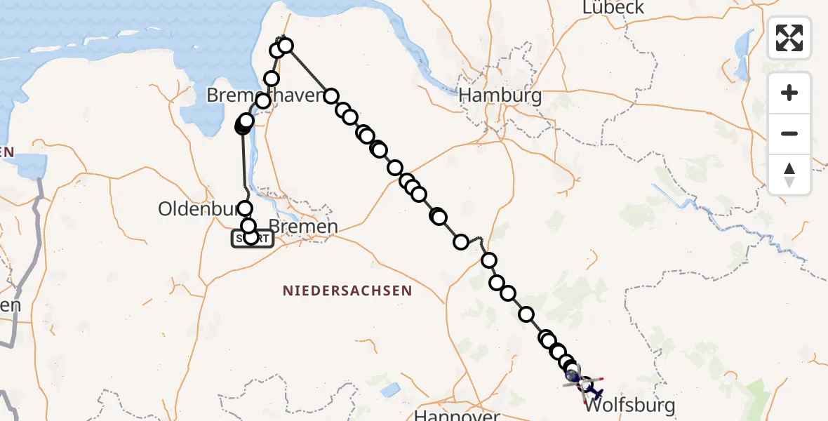 Flugroute Polizeihubschrauber Ganderkesee Atlas Flugplatz - Gifhorn Bundespolizei Hubschrauberlandeplatz, 18 Juli 2026, 17:36
