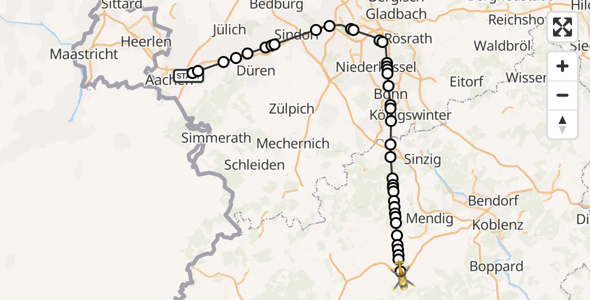 Flugroute Ambulanzhubschrauber Aachen - Illerich, 18 Juli 2026, 17:52