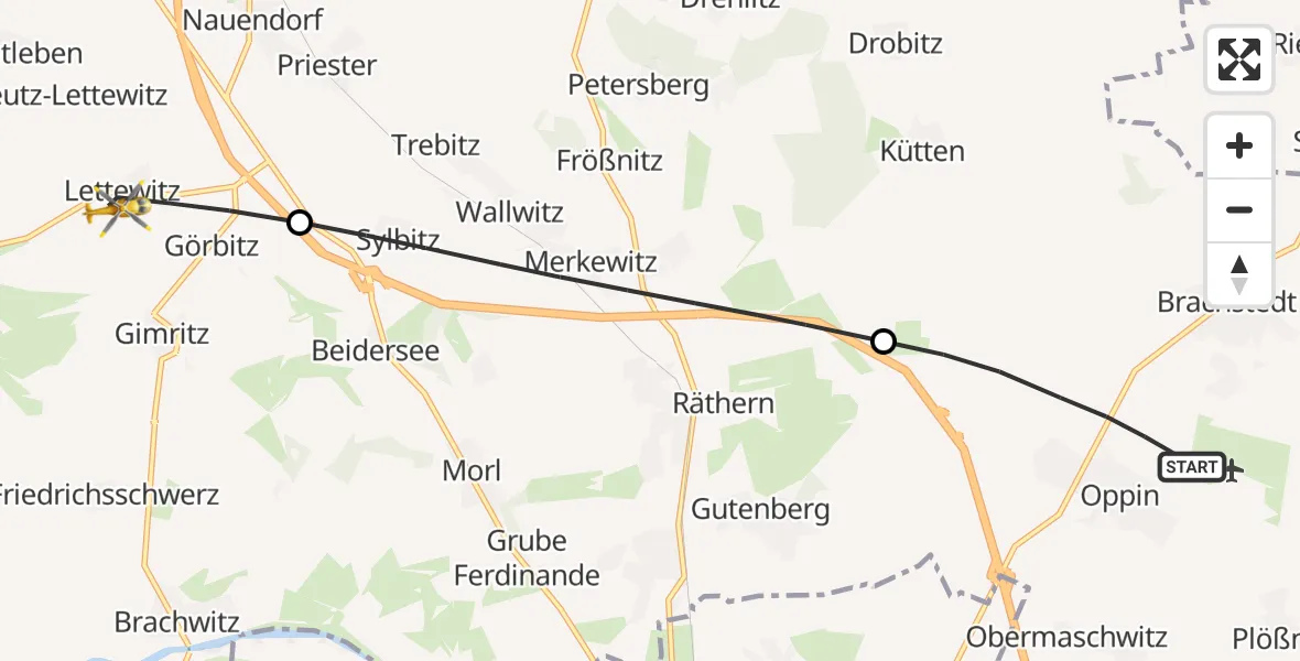 Flugroute Rettungshubschrauber Landsberg - Wettin-Löbejün, 18 Juli 2026, 17:54