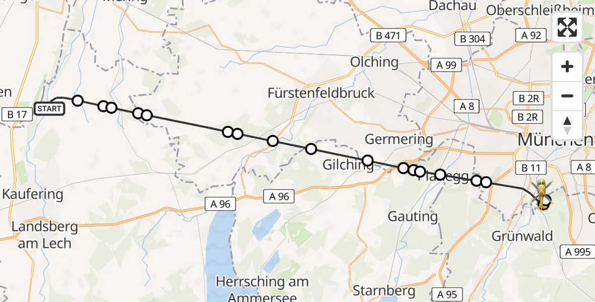 Flugroute Rettungshubschrauber Scheuring - ADAC Air Rescue Center Hubschrauberlandeplatz (Christoph 1), 18 Juli 2026, 18:03