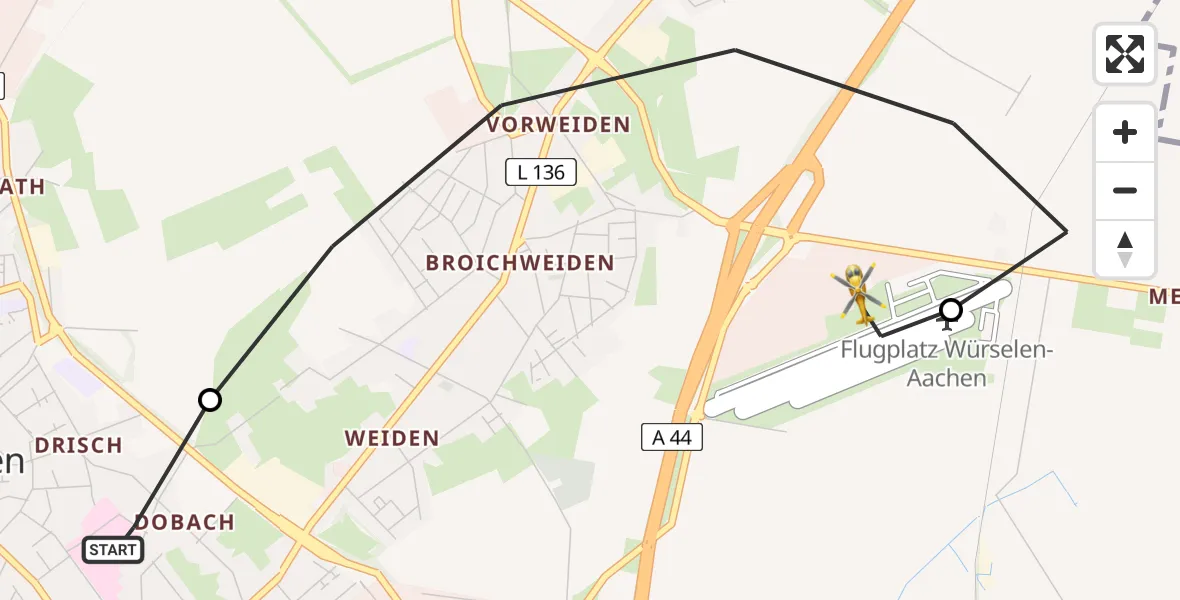 Flugroute Rettungshubschrauber Rhein-Maas Hospital - Aachen-Merzbrück Flughafen, 18 Juli 2026, 18:07