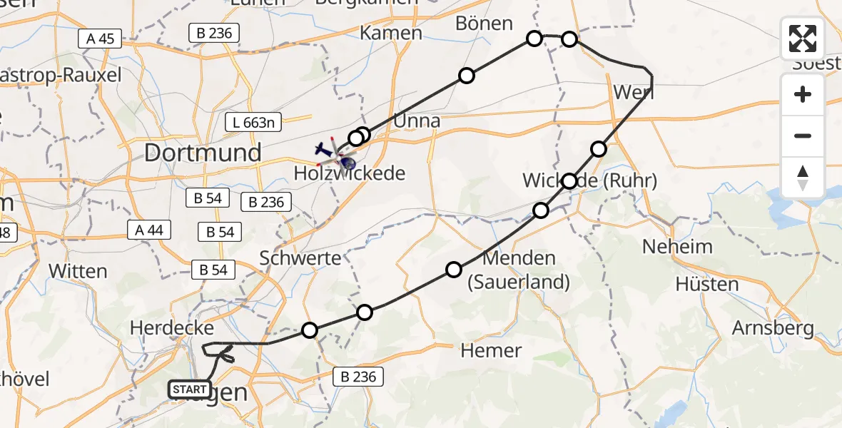 Flugroute Polizeihubschrauber Hagen - Dortmund Flughafen, 18 Juli 2026, 18:21