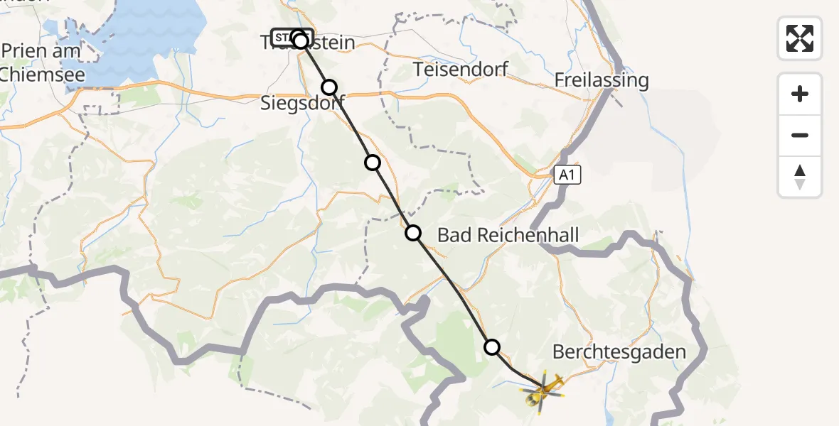 Flugroute Rettungshubschrauber Traunstein Hospital - Ramsau b.Berchtesgaden, 18 Juli 2026, 18:32