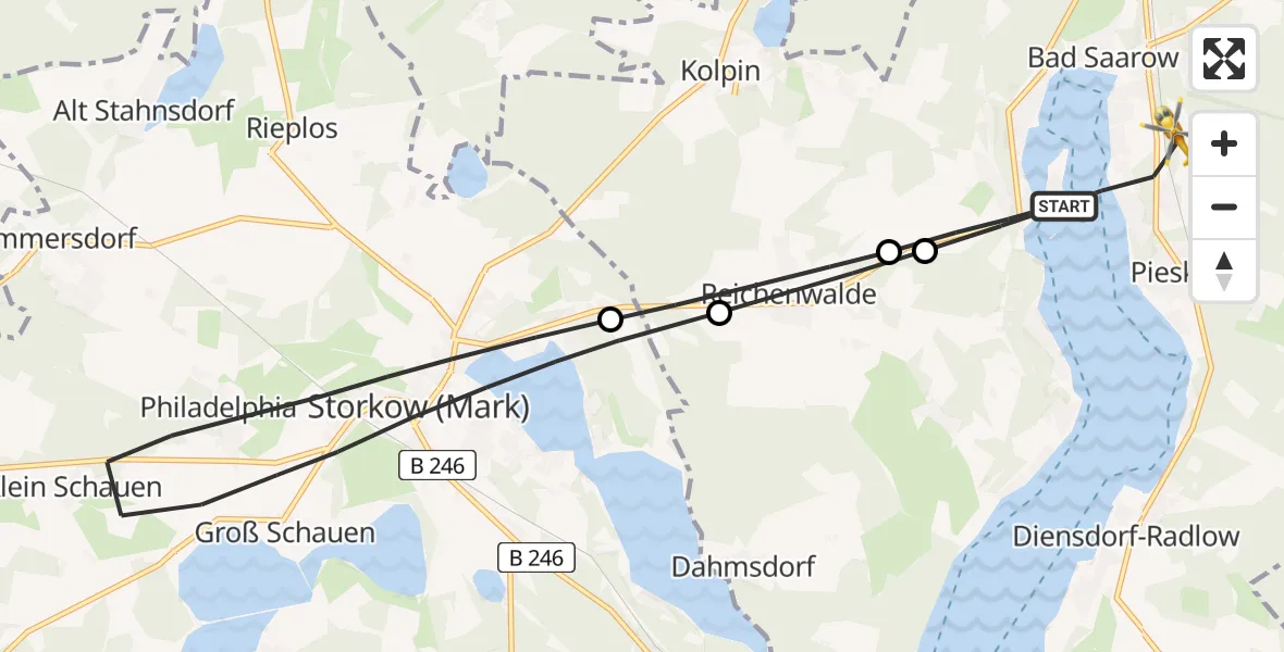 Flugroute Rettungshubschrauber Bad Saarow - Bad Saarow, 18 Juli 2026, 18:38