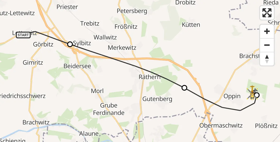 Flugroute Rettungshubschrauber Wettin-Löbejün - Halle-Oppin Flugplatz, 18 Juli 2026, 18:44