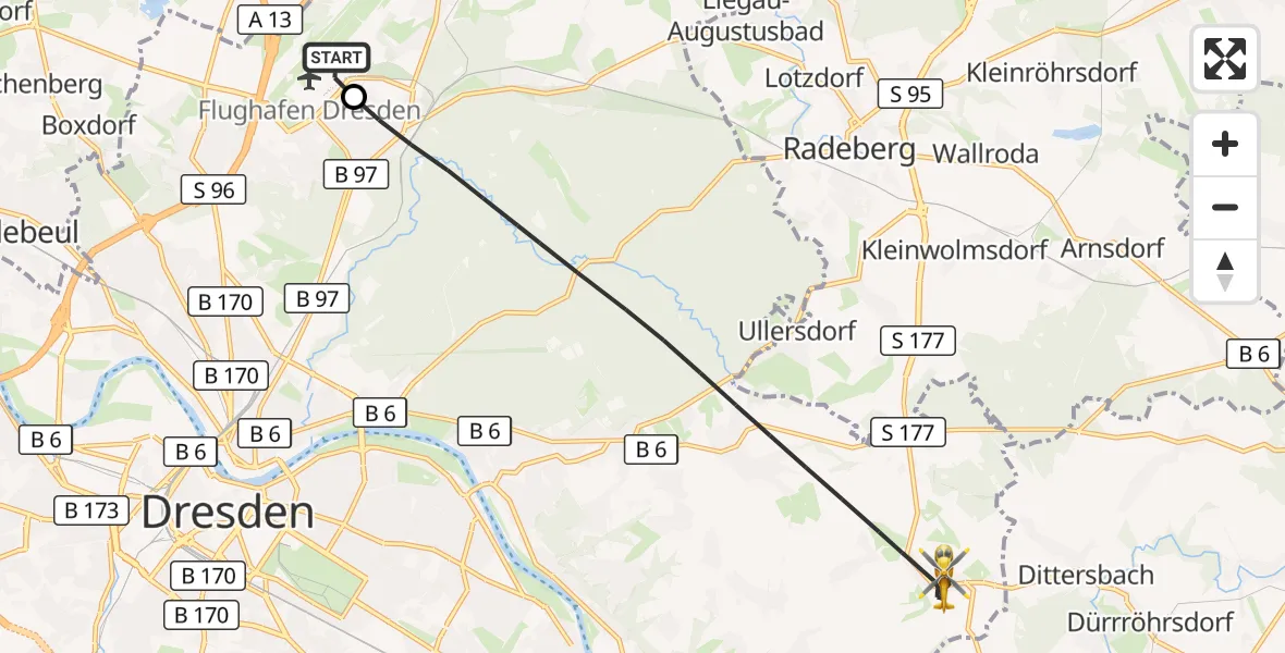 Flugroute Rettungshubschrauber Dresden Flughafen - Dresden, 18 Juli 2026, 18:51