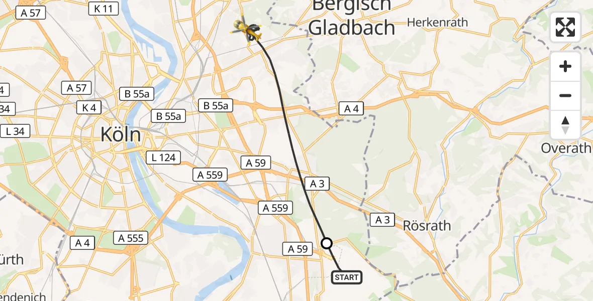 Flugroute Rettungshubschrauber Köln Bonn Flughafen - Köln, 18 Juli 2026, 18:53