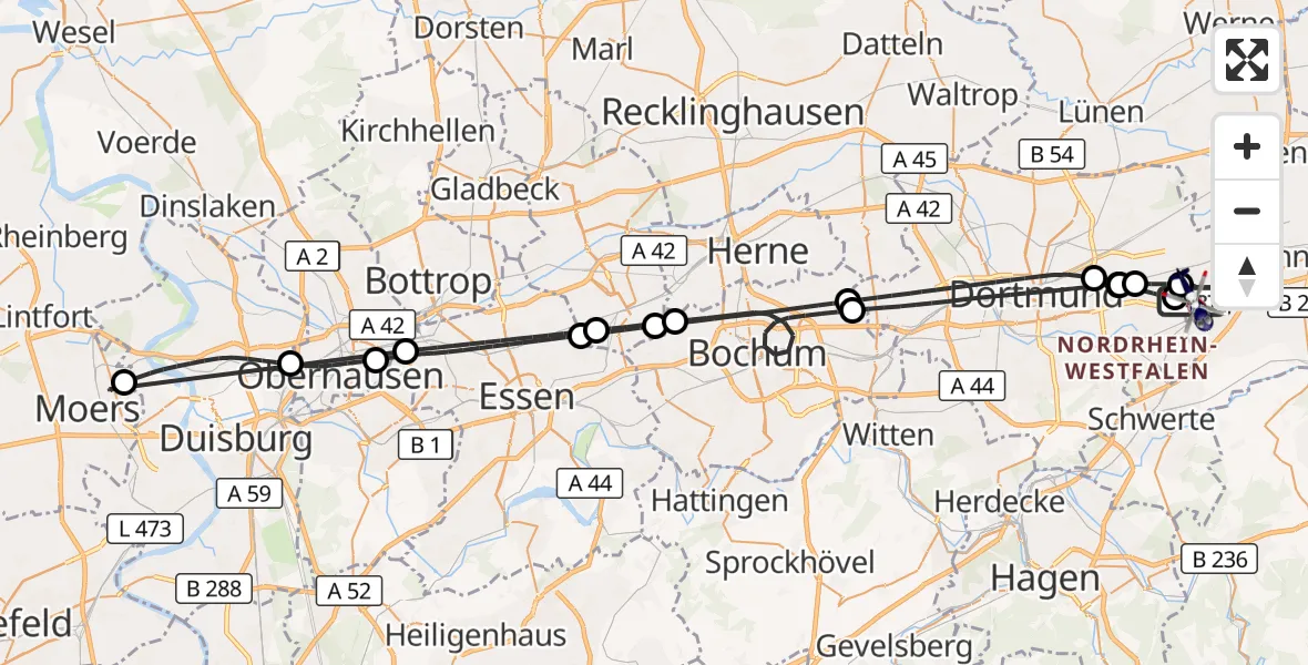 Flugroute Polizeihubschrauber Dortmund Flughafen - Dortmund Flughafen, 18 Juli 2026, 18:55