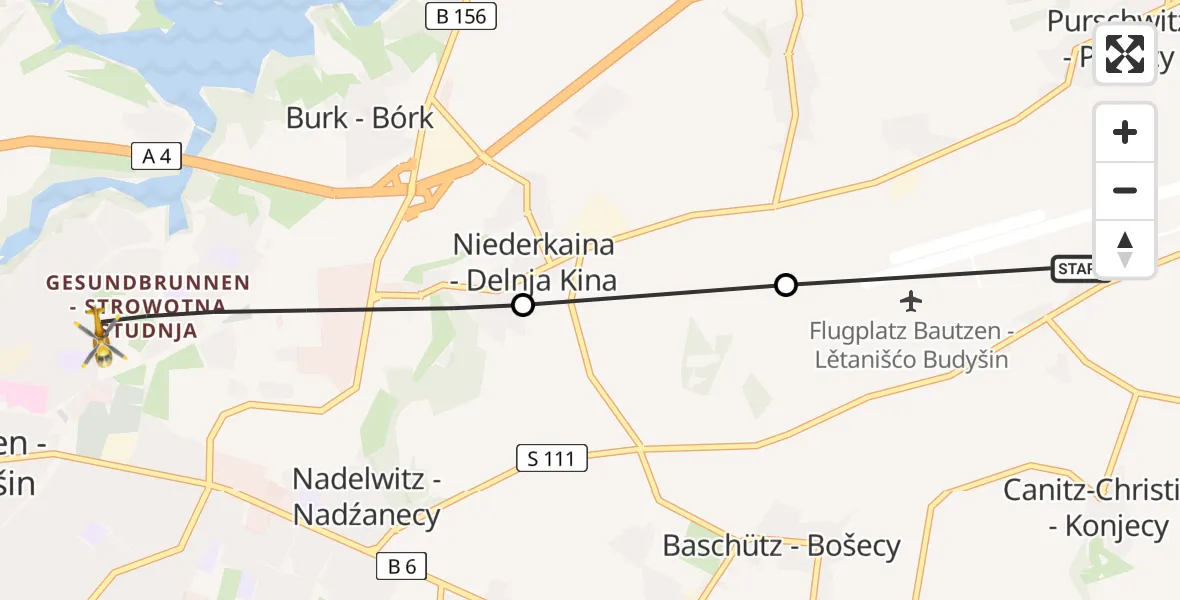 Flugroute Rettungshubschrauber Bautzen Flugplatz - Bautzen, 18 Juli 2026, 19:13