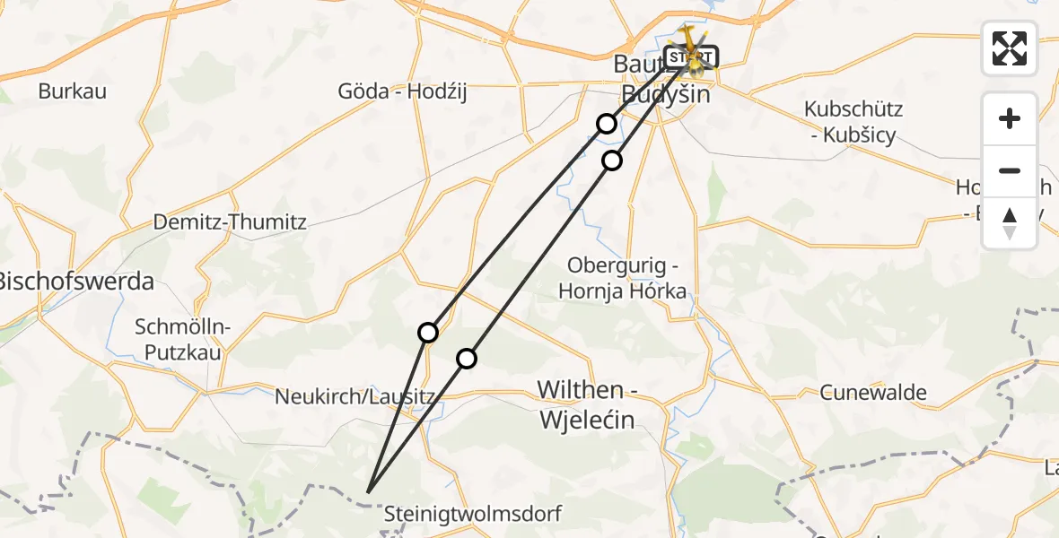 Flugroute Rettungshubschrauber Bautzen - Bautzen, 18 Juli 2026, 19:18