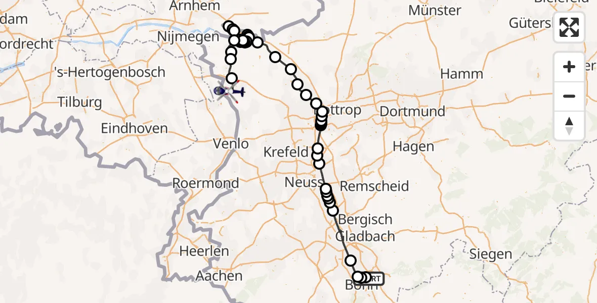 Flugroute Polizeihubschrauber Sankt Augustin - Weeze Flughafen, 18 Juli 2026, 19:33