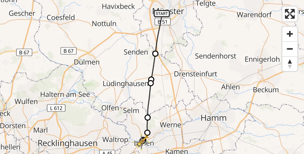 Flugroute Rettungshubschrauber Münster - Sankt Marien Hospital, 18 Juli 2026, 19:43