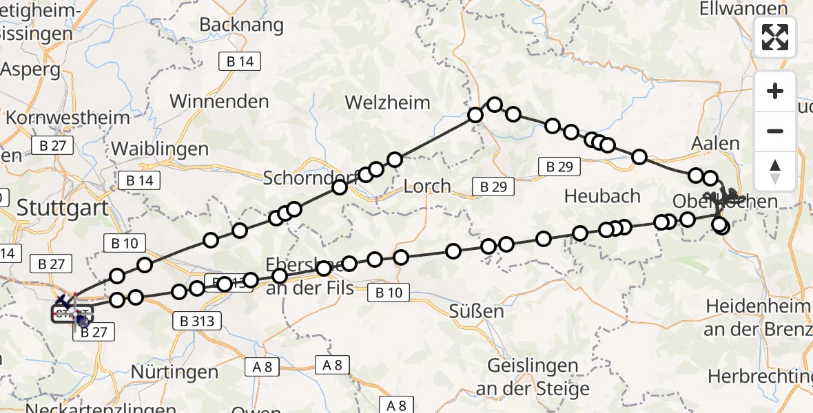 Flugroute Polizeihubschrauber Flughafen Stuttgart - Flughafen Stuttgart, 18 Juli 2026, 19:51