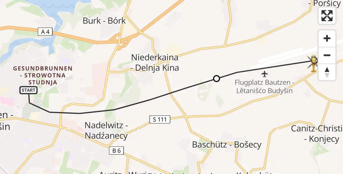 Flugroute Rettungshubschrauber Bautzen - Bautzen Flugplatz, 18 Juli 2026, 19:56