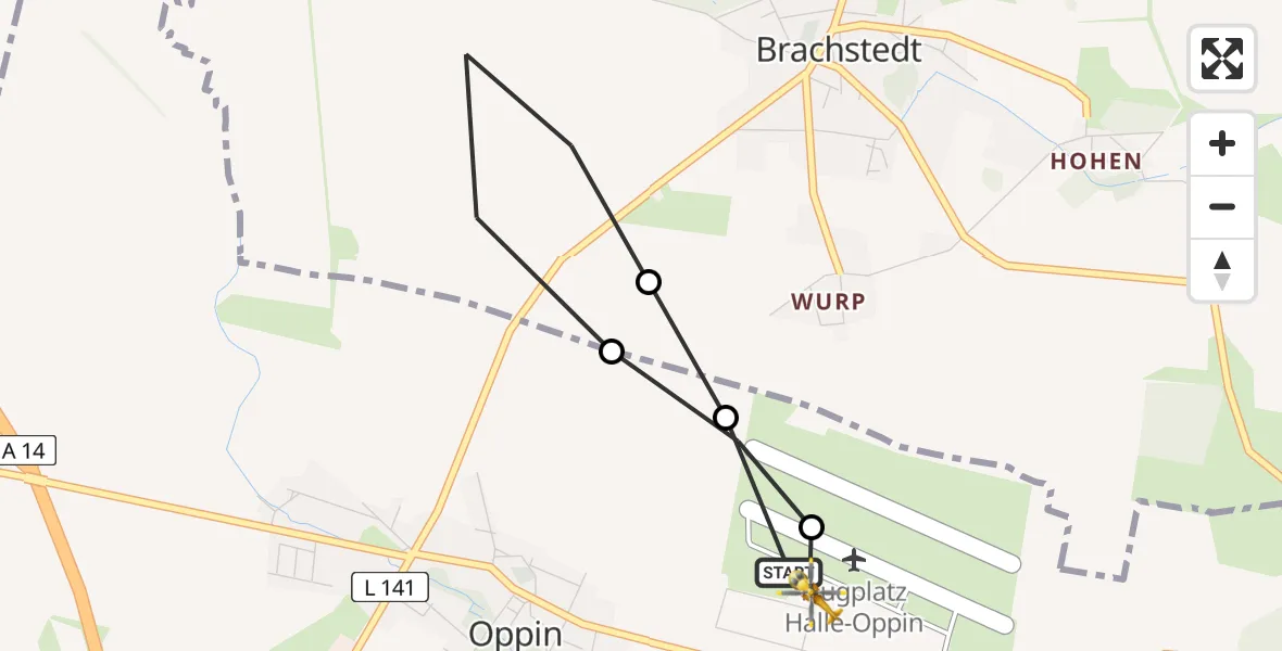Flugroute Rettungshubschrauber Halle-Oppin Flugplatz - Halle-Oppin Flugplatz, 18 Juli 2026, 19:58