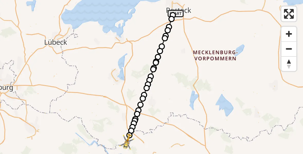 Flugroute Rettungshubschrauber Rostock - Milow, 18 Juli 2026, 20:08