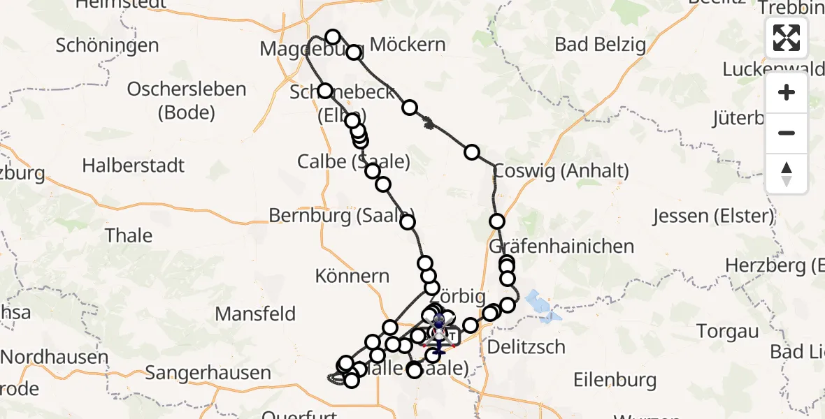 Flugroute Polizeihubschrauber Halle-Oppin Flugplatz - Halle-Oppin Flugplatz, 18 Juli 2026, 21:10