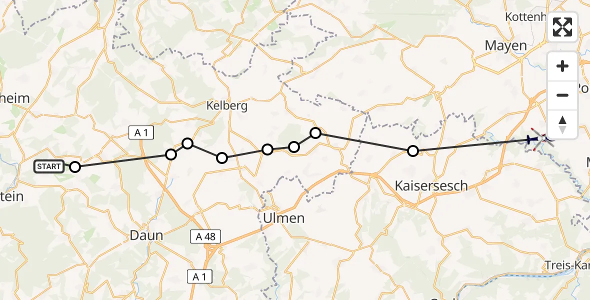 Flugroute Polizeihubschrauber Hohenfels-Essingen - Kollig, 18 Juli 2026, 21:10