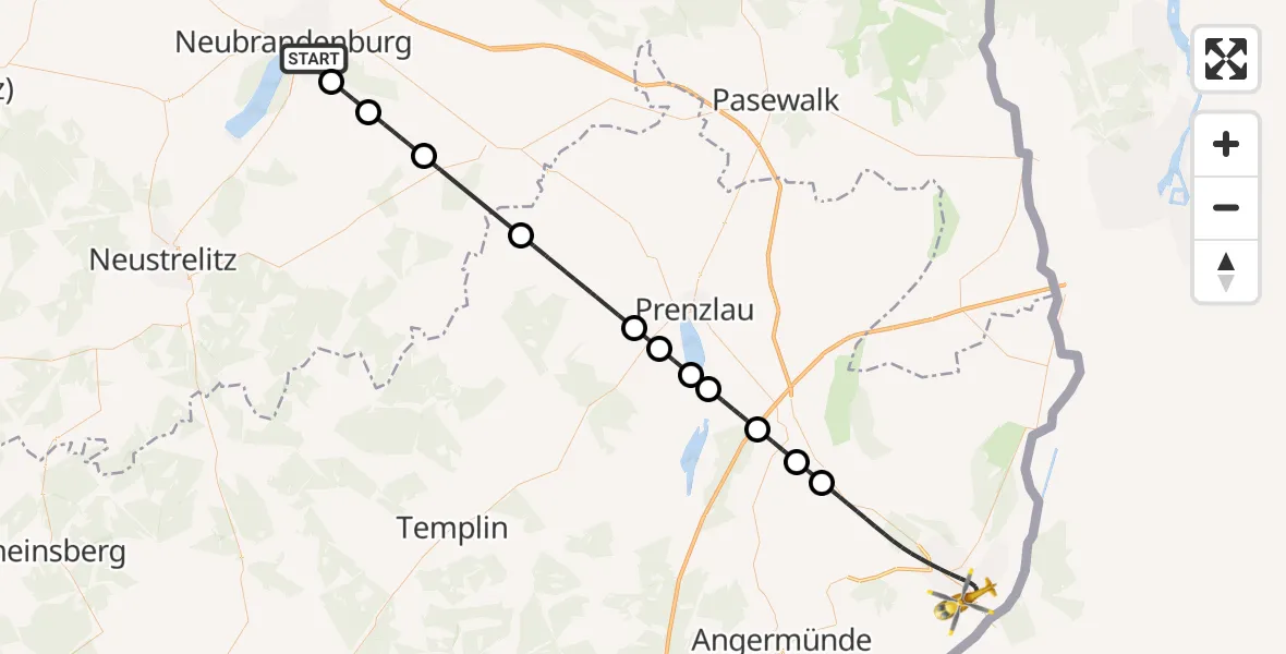 Flugroute Rettungshubschrauber Neubrandenburg - Schwedt/Oder, 18 Juli 2026, 21:30
