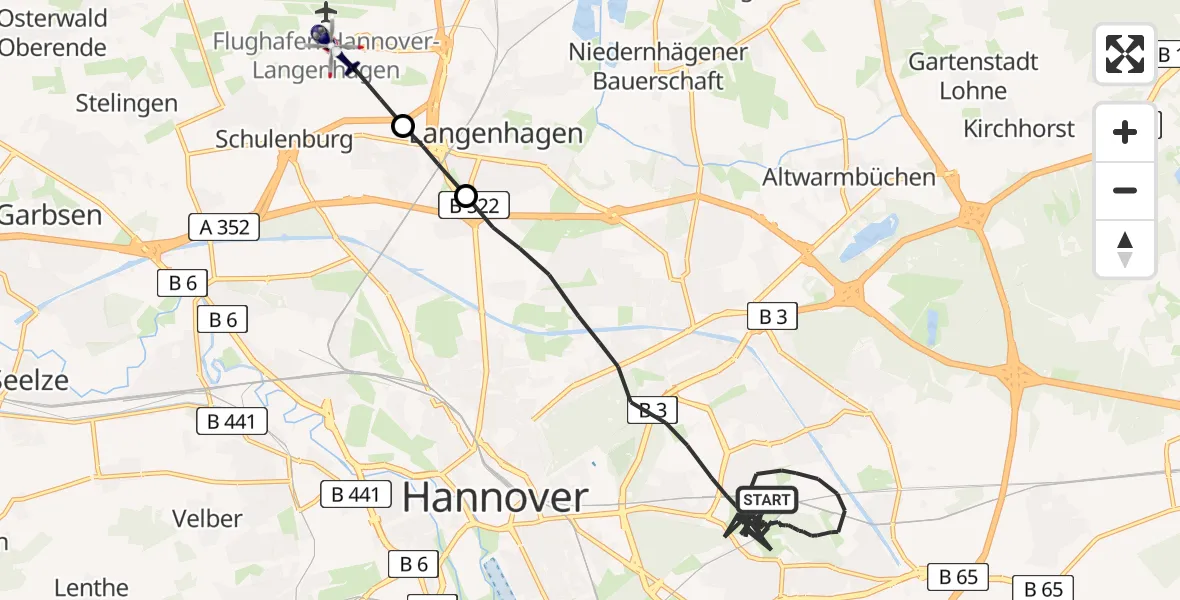 Flugroute Polizeihubschrauber Hannover - Flughafen Hannover, 18 Juli 2026, 21:48