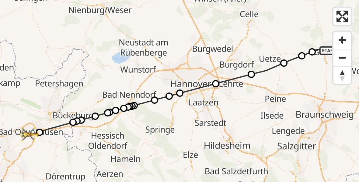 Flugroute Ambulanzhubschrauber Gifhorn - Bad Oeynhausen, 18 Juli 2026, 22:29