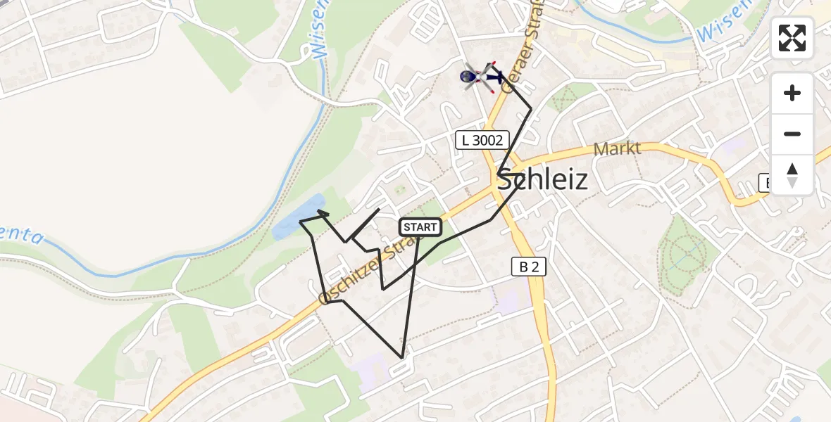 Flugroute Polizeihubschrauber Schleiz - Schleiz, 18 Juli 2026, 22:35