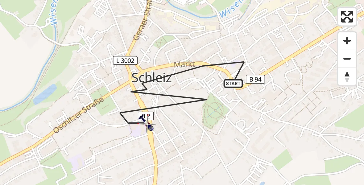 Flugroute Polizeihubschrauber Schleiz - Schleiz, 18 Juli 2026, 22:48