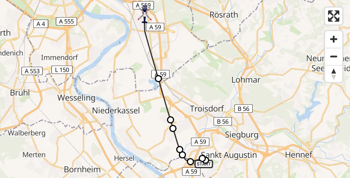 Flugroute Polizeihubschrauber Sankt Augustin - Köln, 18 Juli 2026, 22:53