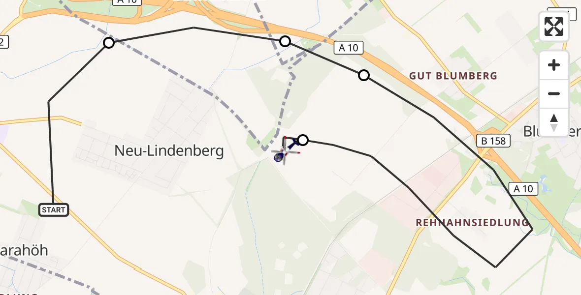 Flugroute Polizeihubschrauber Ahrensfelde - Ahrensfelde Hubschrauberlandeplatz, 18 Juli 2026, 23:13
