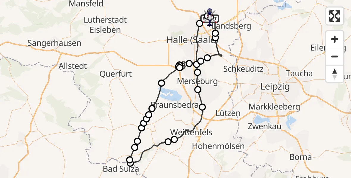 Flugroute Polizeihubschrauber Halle-Oppin Flugplatz - Halle-Oppin Flugplatz, 18 Juli 2026, 23:23