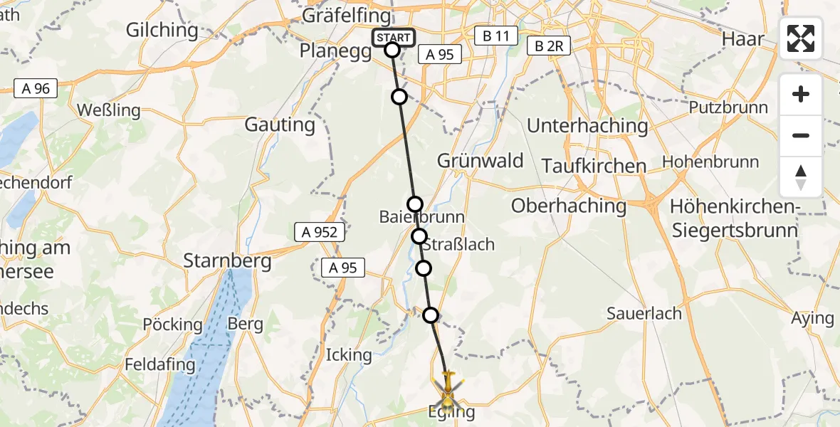 Flugroute Rettungshubschrauber DRF Air Rescue München Hubschrauberlandeplatz - Egling, 18 Juli 2026, 23:25