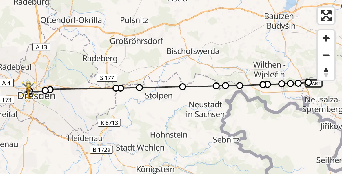 Flugroute Rettungshubschrauber Beiersdorf - Dresden Friedrichstadt Hospital, 18 Juli 2026, 23:28