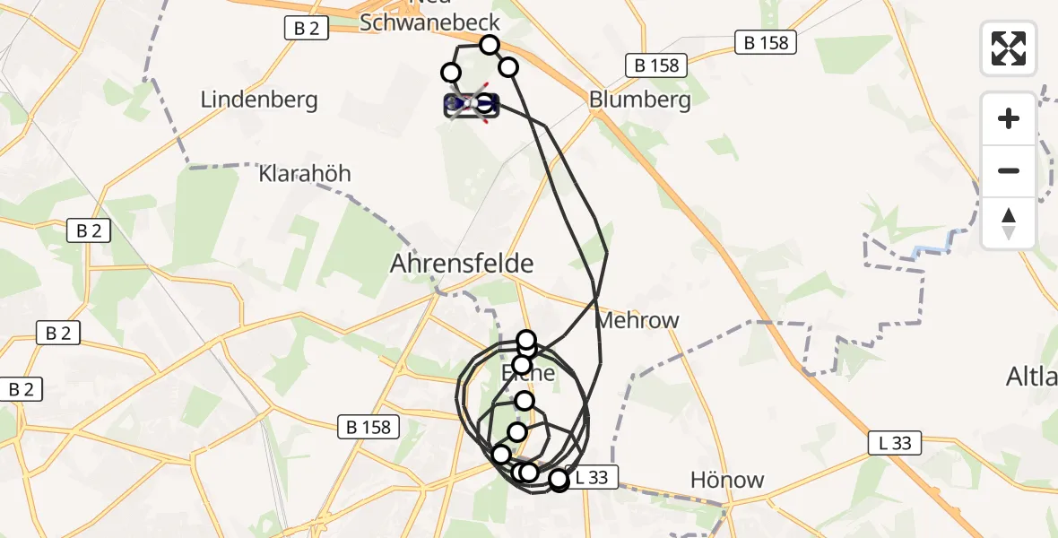 Flugroute Polizeihubschrauber Ahrensfelde Hubschrauberlandeplatz - Ahrensfelde Hubschrauberlandeplatz, 18 Juli 2026, 23:48