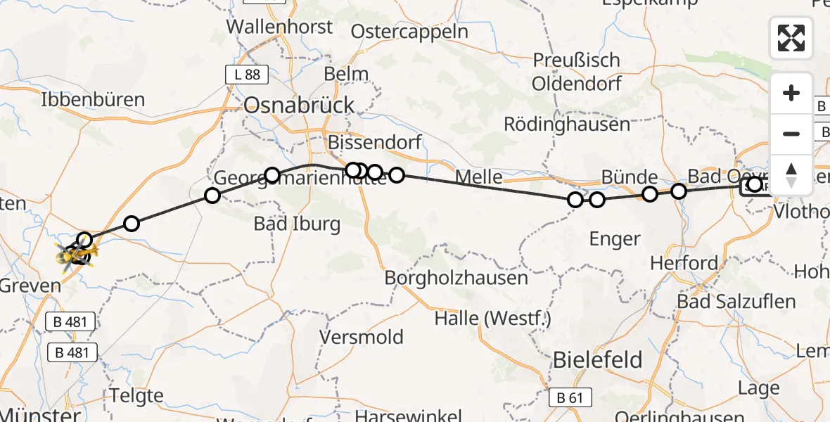 Flugroute Ambulanzhubschrauber Bad Oeynhausen - Christoph  Westfalen-ADAC, 18 Juli 2026, 23:56