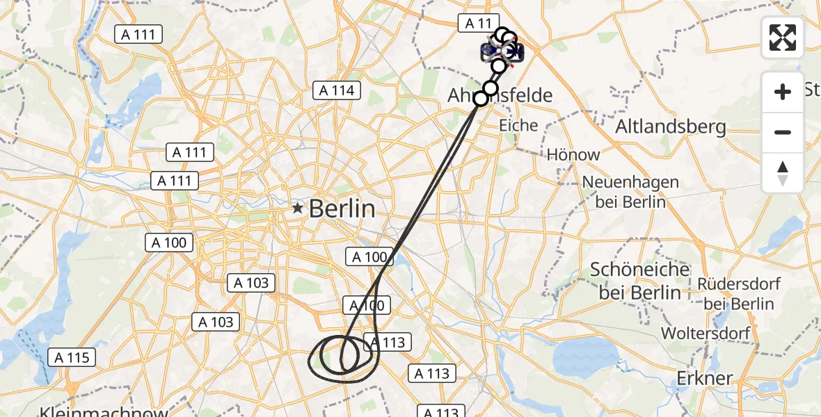 Flugroute Polizeihubschrauber Ahrensfelde Hubschrauberlandeplatz - Ahrensfelde Hubschrauberlandeplatz, 19 Juli 2026, 02:30