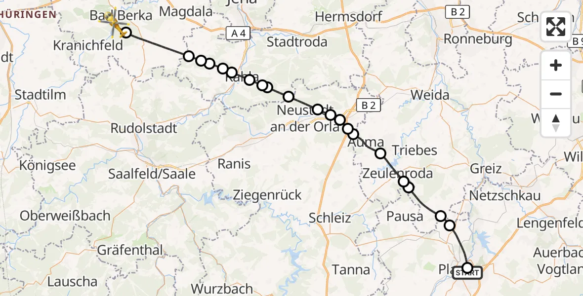 Flugroute Ambulanzhubschrauber Helios Clinic Plauen - Bad Berka, 19 Juli 2026, 04:44