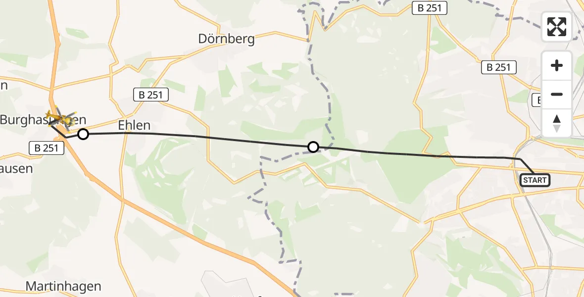 Flugroute Rettungshubschrauber Kassel - Zierenberg, 19 Juli 2026, 05:16