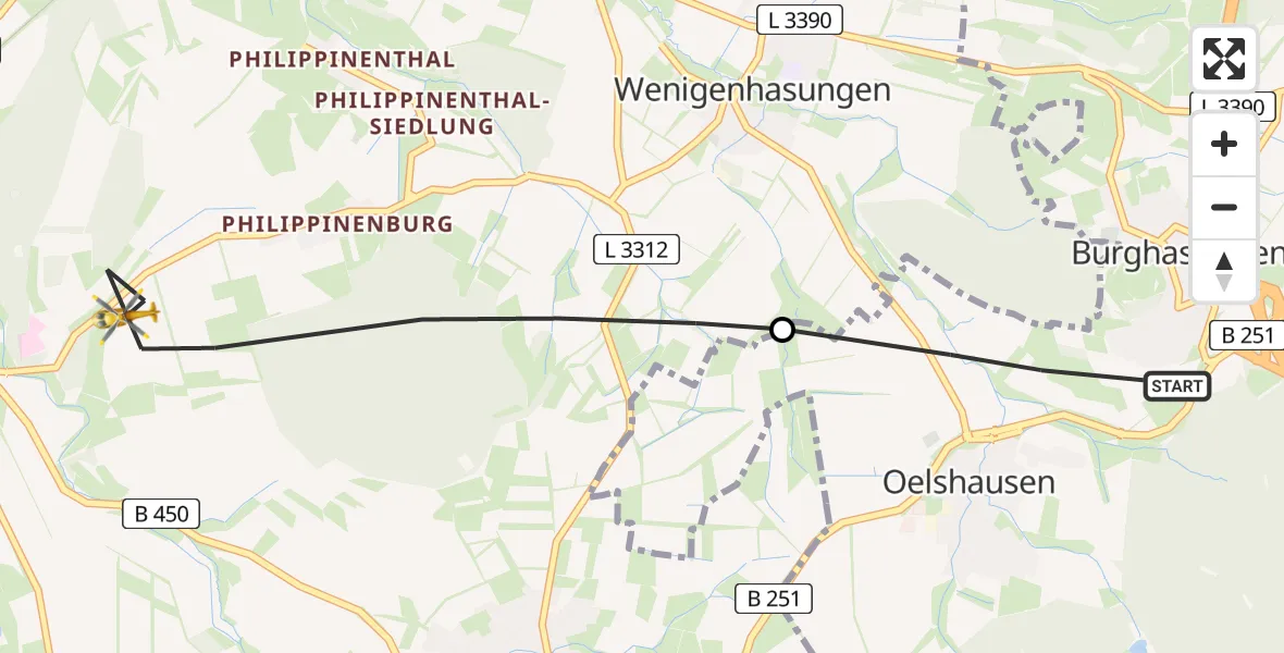 Flugroute Rettungshubschrauber Zierenberg - Wolfhagen, 19 Juli 2026, 06:04