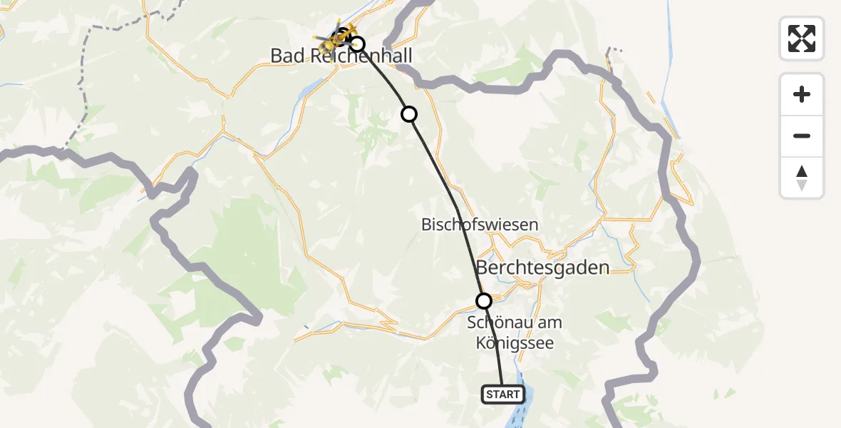 Flugroute Rettungshubschrauber Schönau a.Königssee - Bad Reichenhall Hospital, 19 Juli 2026, 06:38