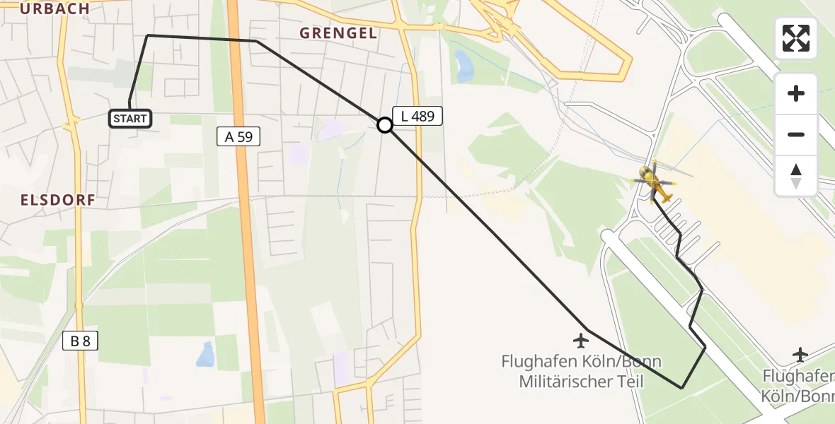 Flugroute Rettungshubschrauber Köln - Köln Bonn Flughafen, 19 Juli 2026, 07:03