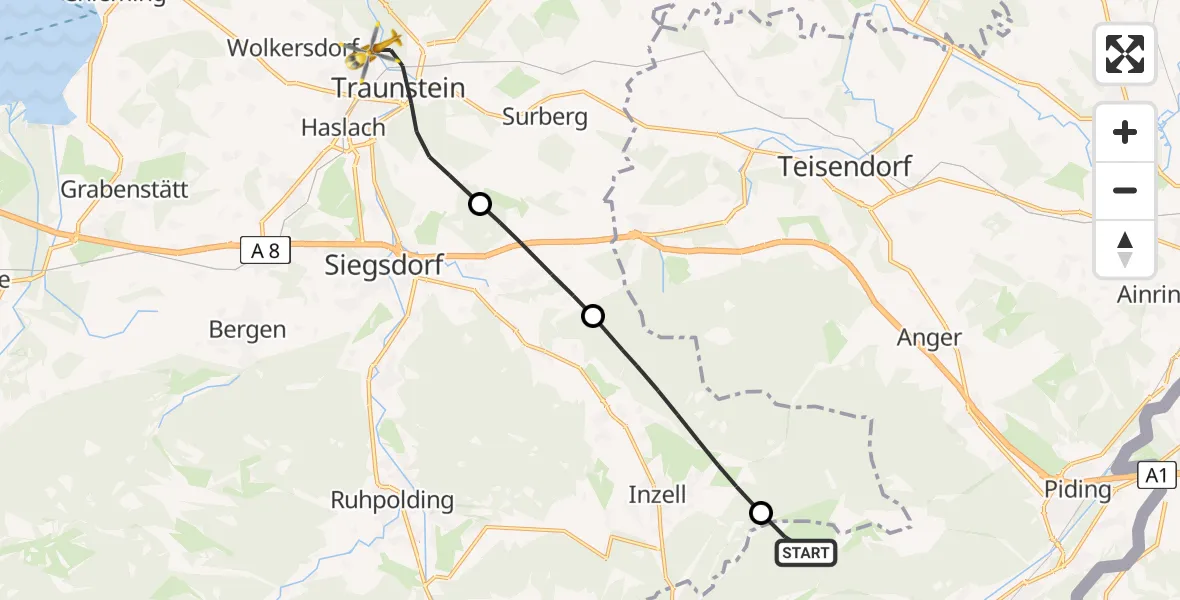 Flugroute Rettungshubschrauber Schneizlreuth - Traunstein, 19 Juli 2026, 07:06