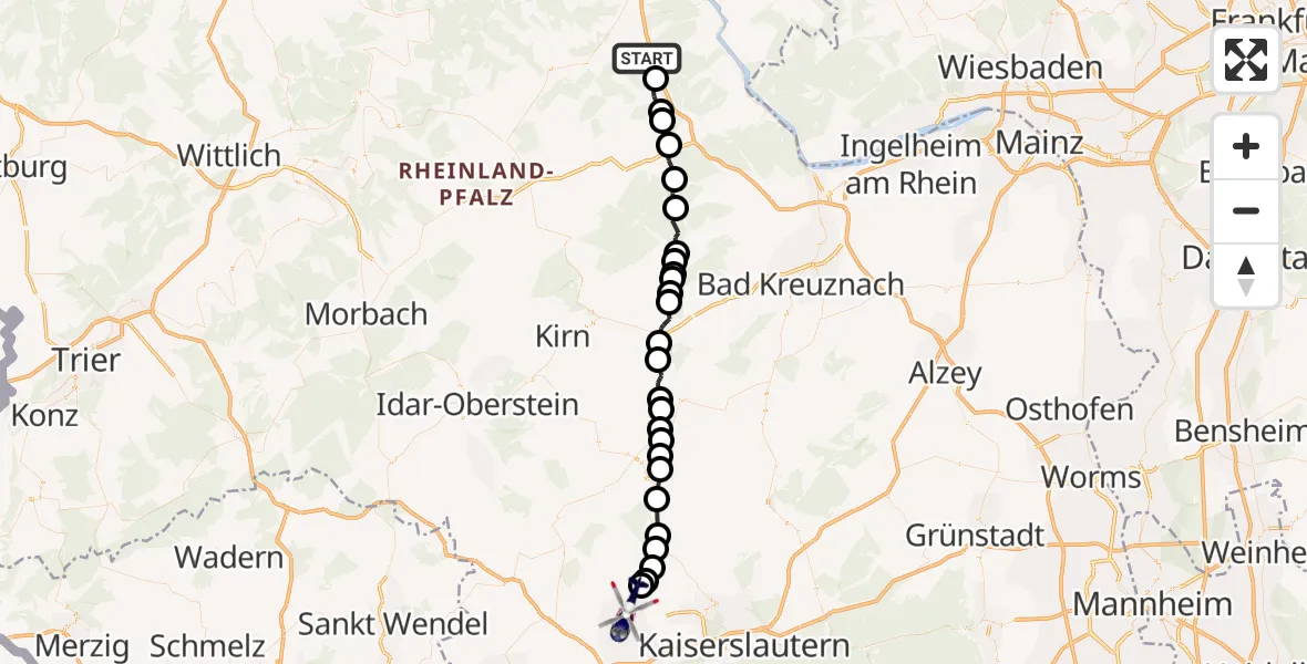 Flugroute Polizeihubschrauber Laudert - Schwedelbach, 19 Juli 2026, 07:53