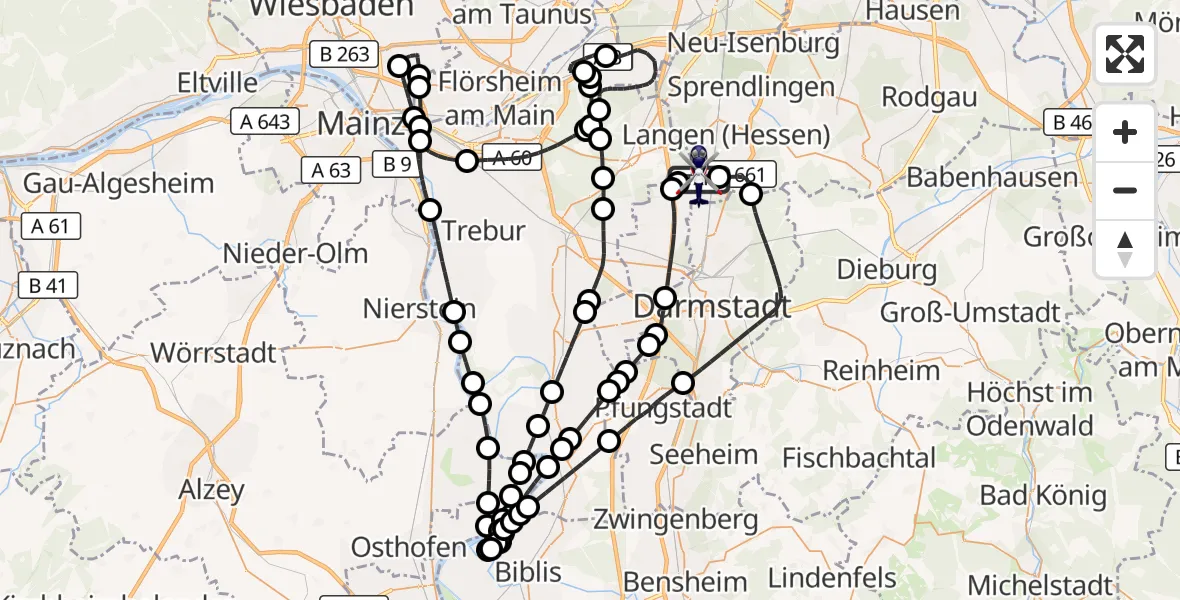 Flugroute Polizeihubschrauber Flughafen Frankfurt-Egelsbach - Flughafen Frankfurt-Egelsbach, 19 Juli 2026, 08:02