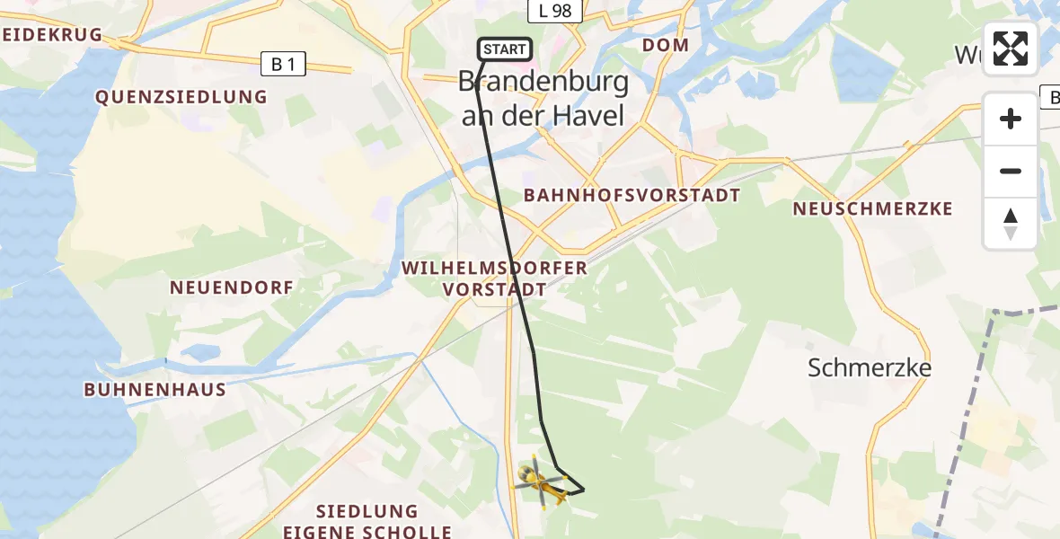 Flugroute Rettungshubschrauber Brandenburg an der Havel - Brandenburg an der Havel, 19 Juli 2026, 08:03