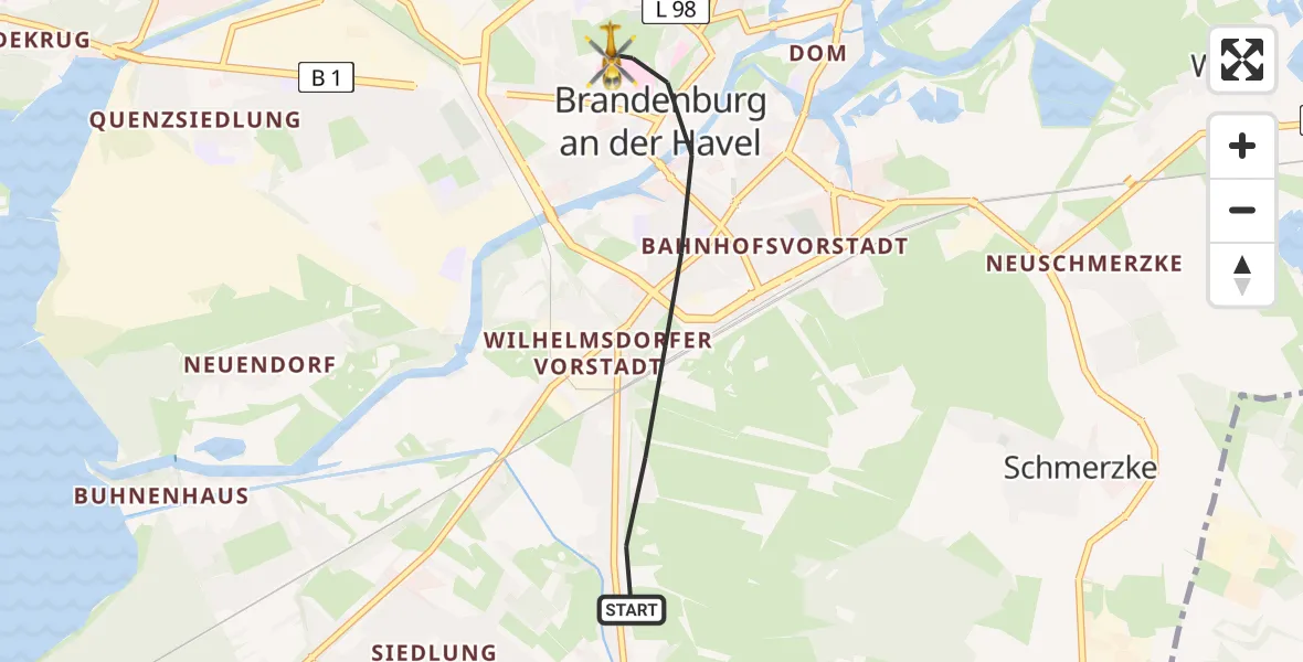 Flugroute Rettungshubschrauber Brandenburg an der Havel - Brandenburg an der Havel, 19 Juli 2026, 08:28