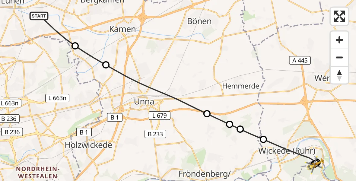 Flugroute Rettungshubschrauber Lünen - Arnsberg, 19 Juli 2026, 08:37