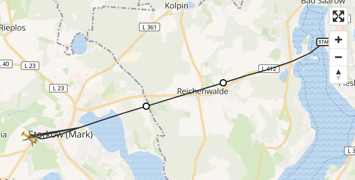 Flugroute Rettungshubschrauber Bad Saarow - Storkow (Mark), 19 Juli 2026, 09:11